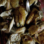Roast chicken with shallots, garlic, onion & cognac 