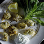 Oyster fritters with wasabi cream