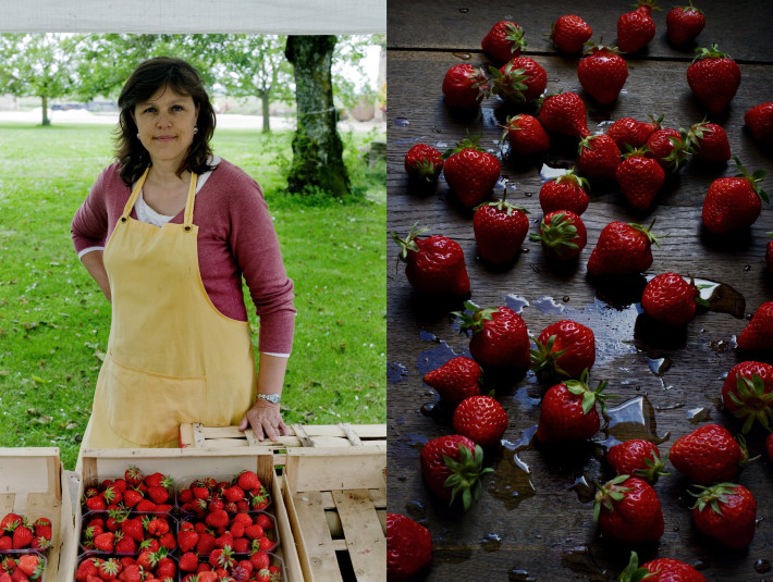 Caroline Arnould at her strawberry stand.